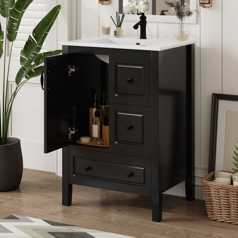Meuble-lavabo de salle de bain avec lavabo, Noir