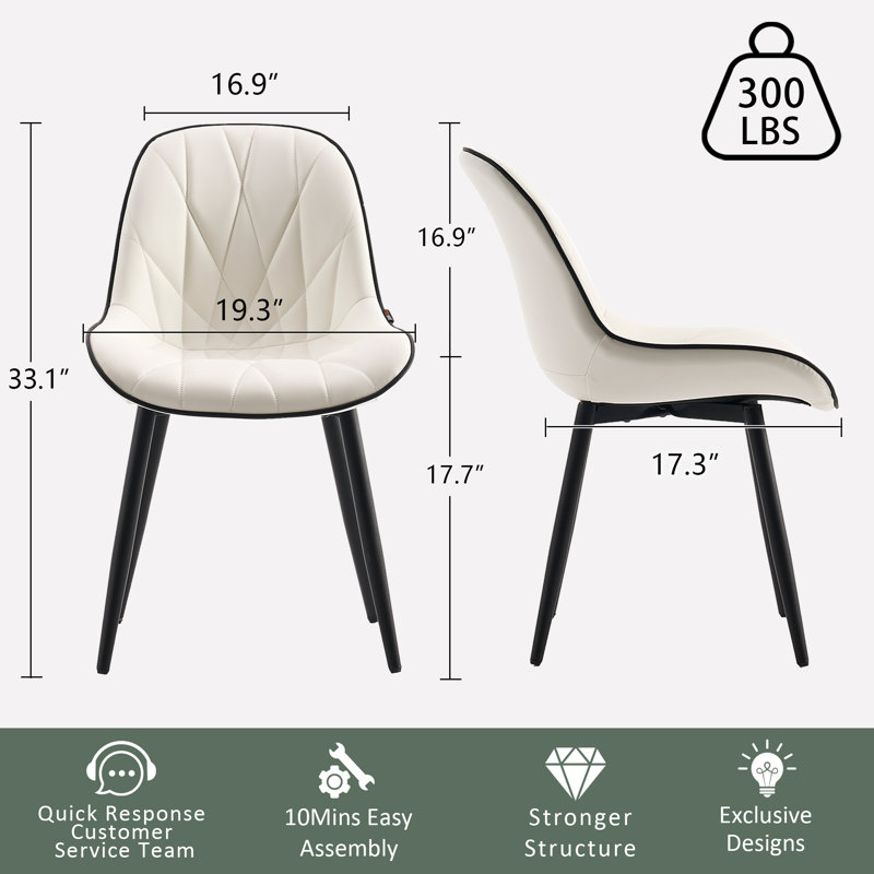 Chardee Upholstered Dining Chairs Faux Leather Waterproof Side Chair With Metal Frame, White