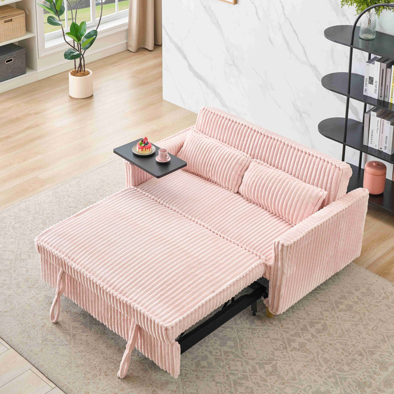 Pull-out Sofa with a Movable Tabletop and USB Ports, Pink