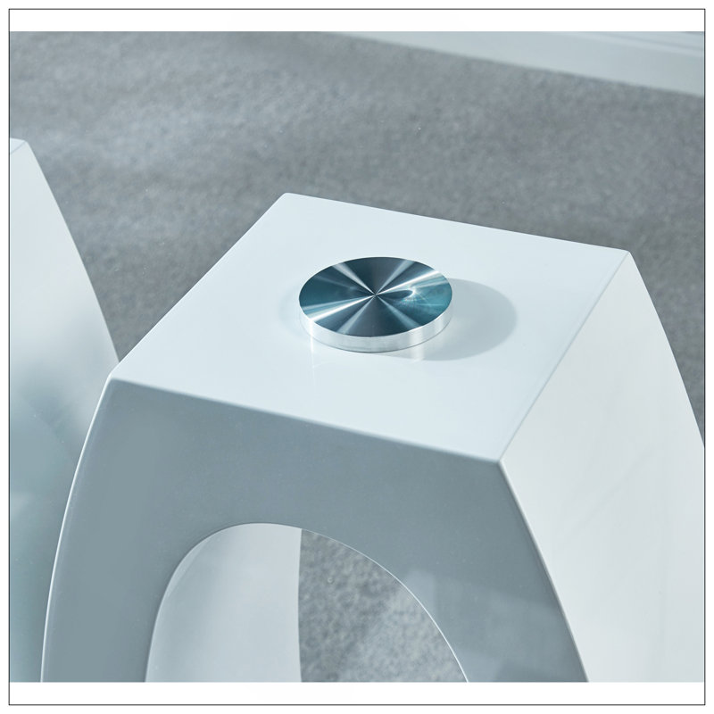 Table de salle à manger en MDF de conception moderne avec finition blanche et plateau en verre transparent, pour 6 personnes