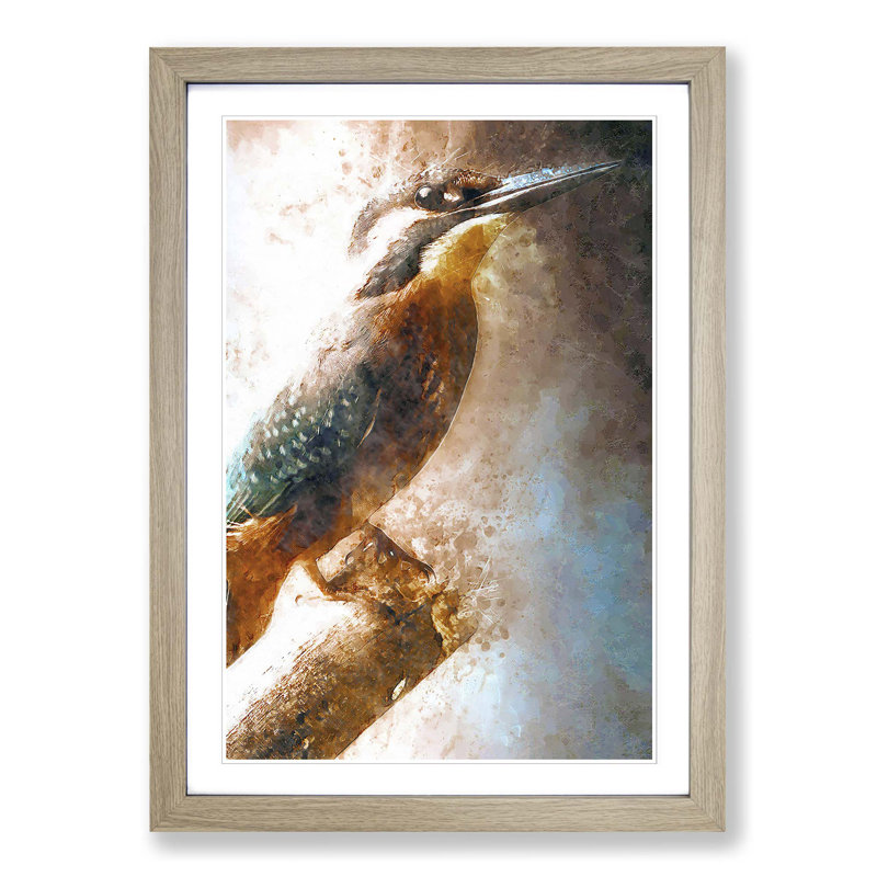 Beautiful Kingfisher Bird in Abstract - Picture Frame Graphic Art Print, Oak Framed, 65cm H x 48cm W x 2cm D