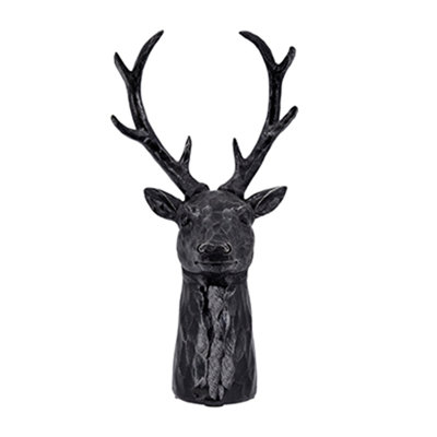 11" Deer Head Wall Sculpture, Resin 8-Point Buck Statue with Distressed Black Finish, Rustic Lodge Decor for Cabin, Farmhouse & Home