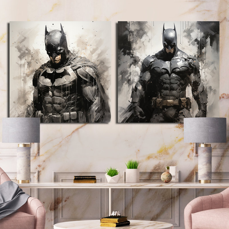 Minimalisme obscurité Superheros - Ensemble de 2 super-héros carrés, H 30 po x l 61 po, Toile tendue
