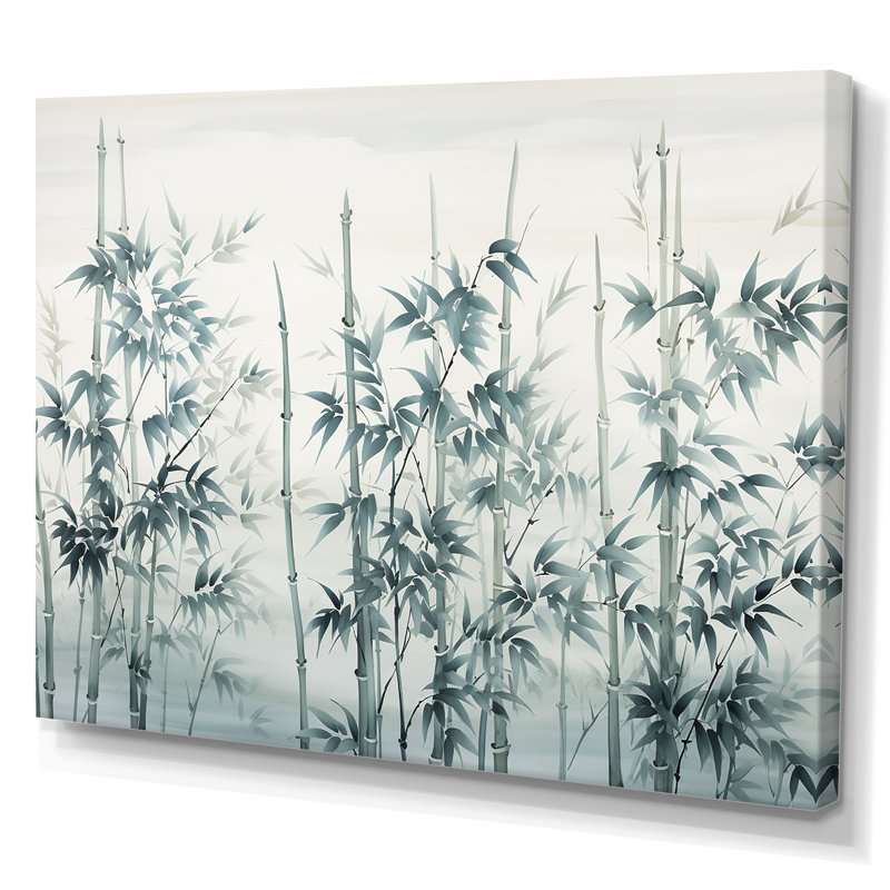 Gris et vert bambou tranquillité I - art mural Chine, Toile tendue, H 12 po x l 20 po x P 1 po