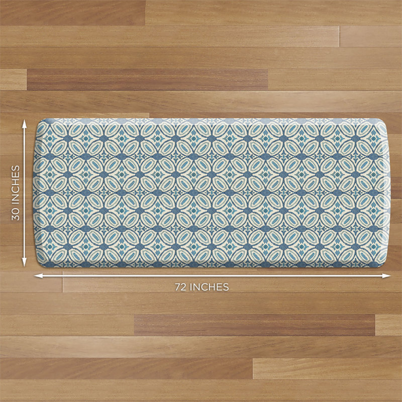 Designer Comfort Anti‑Fatigue Kitchen Comfort Mat – Atlas Medallion Blue, Blue, 30" x 72"