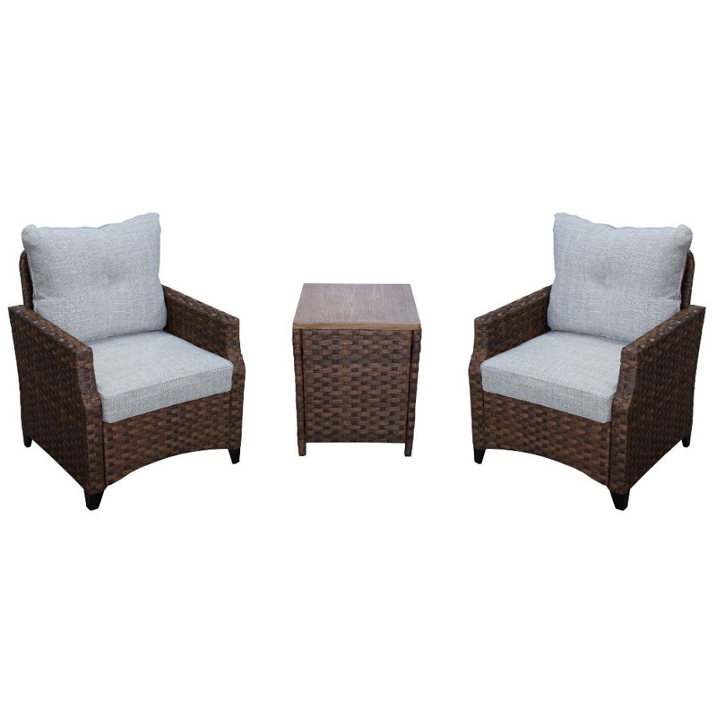 Weinmann Wicker 2 - Person Patio Conversation Set with Cushions, Brown/Light Gray