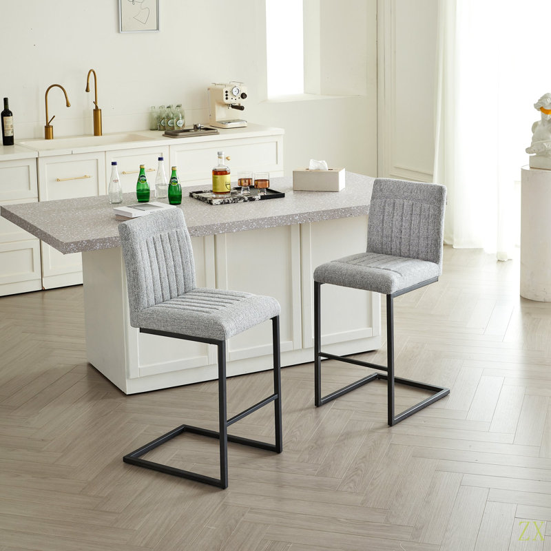 Tabouret de bar - Chaise en tissu avec structure en métal robuste, sièges élégants et confortables pour îlot de cuisine, salon et pub, 2 ensembles
