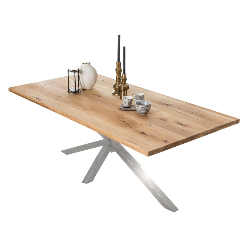 Isaac Oak Rectangular Wood Top Dining Table, 76cm H x 200cm L x 100cm W, Antique silver