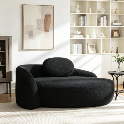 Boucle Upholstered Chaise Lounge Chair With Armrests & Throw Pillows No Assembly Required