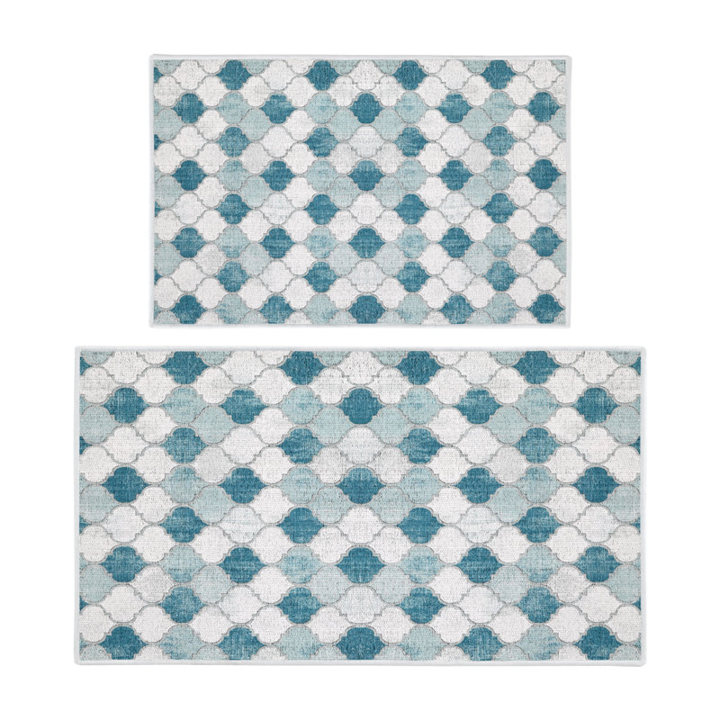 Tapis de cuisine 2 pièces Devki, Gris/bleu