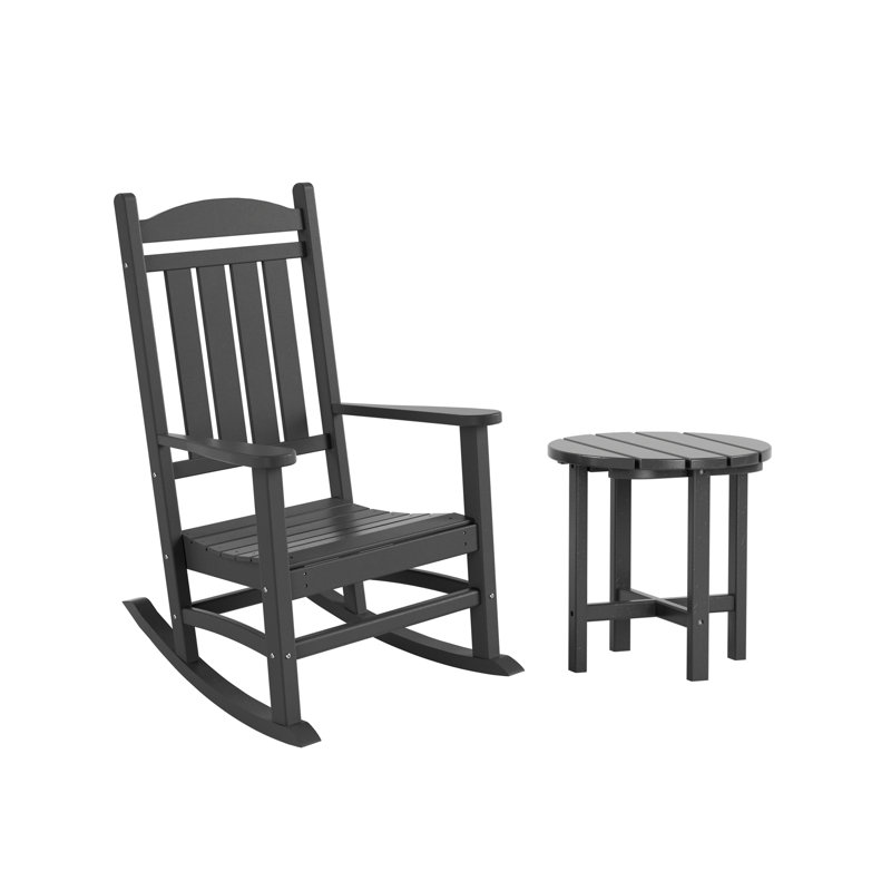 Chaise berçante d'extérieur en plastique avec table de bout Laguna, Gris