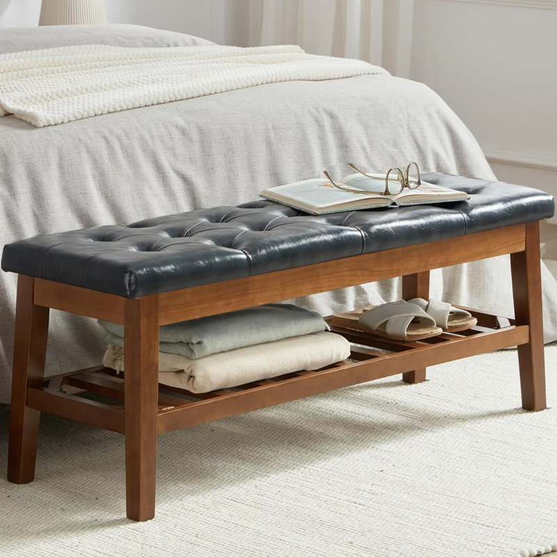 Shoe Bench Entryway Bench, End Of Bed, Bench Tufted Padded Seat With Solid Wood Shelf For Living Room