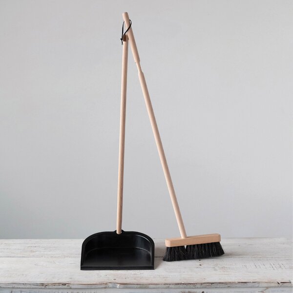 Birdrock Home Broom and Dustpan Set - Lobby Dust Pan - Orange and Grey Durable Set - Indoor or Outdoor - Sweep Combo Great
