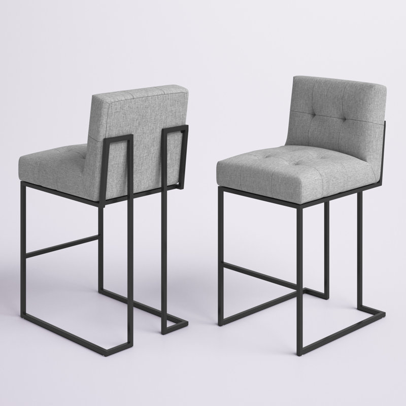 Tabouret de comptoir rembourré en acier inoxydable Privy, Velours gris pâle, Tabouret de bar (siège d'une hauteur de 27,5 po)