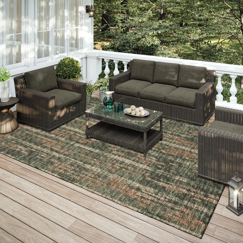 Green Chenille Flat Woven Washable Rectangular Rug 3' x 5'