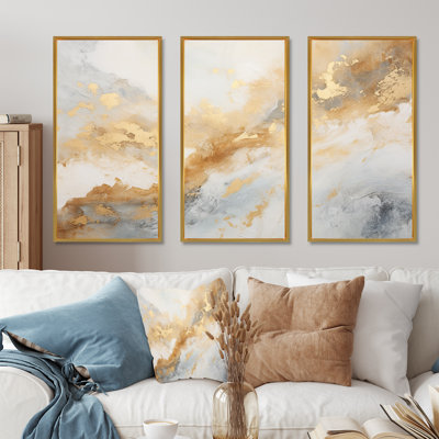 «Gold and White Magic Marble Geode III», ensemble d'art sur toile marbrée