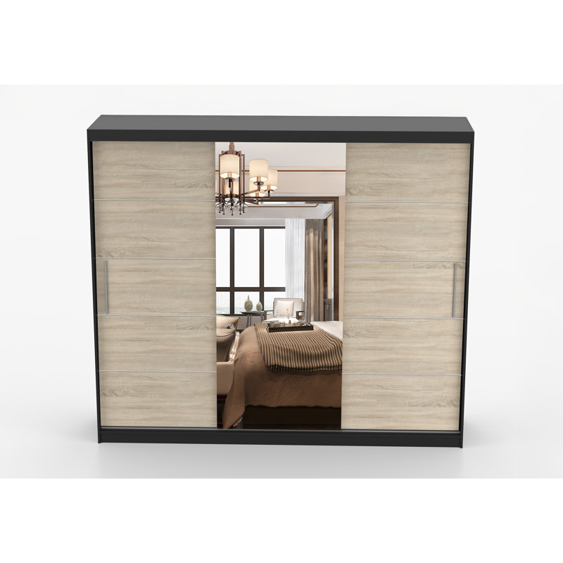 Chanade 3 Door Laminate Wardrobe, Black front/Sonoma Oak doors