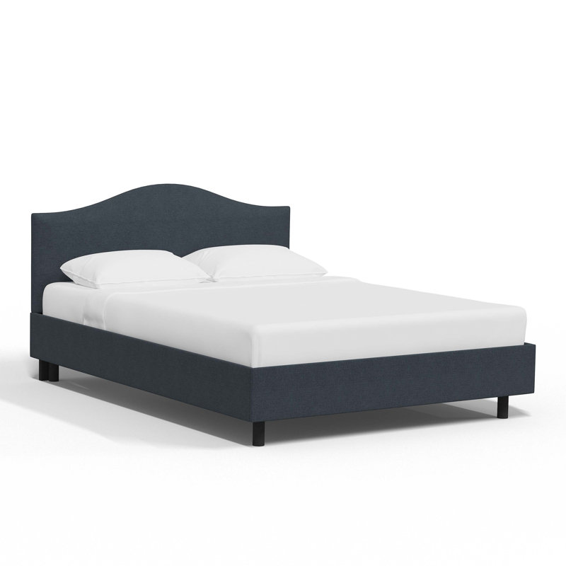 Lit plateforme tapissier, Lin bleu marine classique, Complète