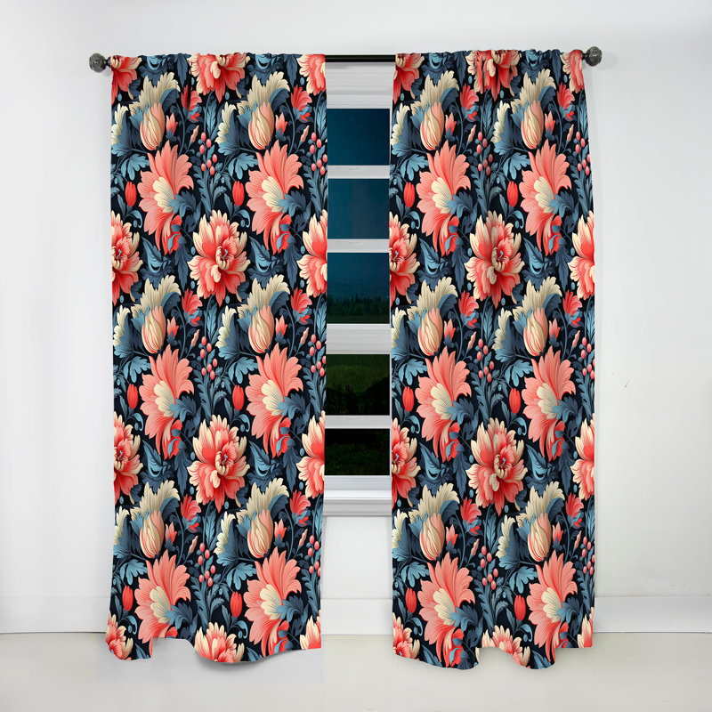 Vivid Botanica Lush Damask - Bohemian Velvet Curtain - Room Darkening - 1 Panel, 52" W x 95" L