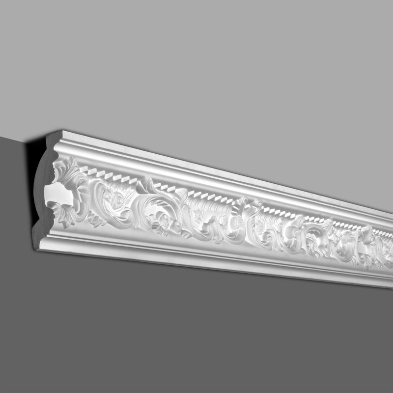 Primed White Polyurethane Floral Crown Moulding 7-7/8-ft