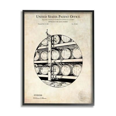 " Whiskey Aging Barrel Detailed Vintage Patent Diagram " Graphic Art Print