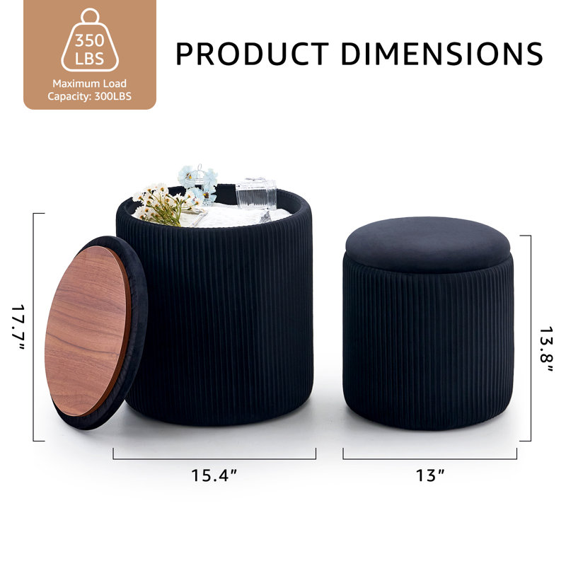 Upholstered Storage Ottoman Set Of 2, Charcoal