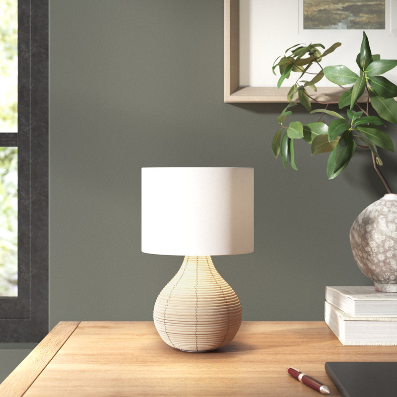 Jaylee Woven Cane Rattan Teardrop Mini Table Lamp in Whitewash