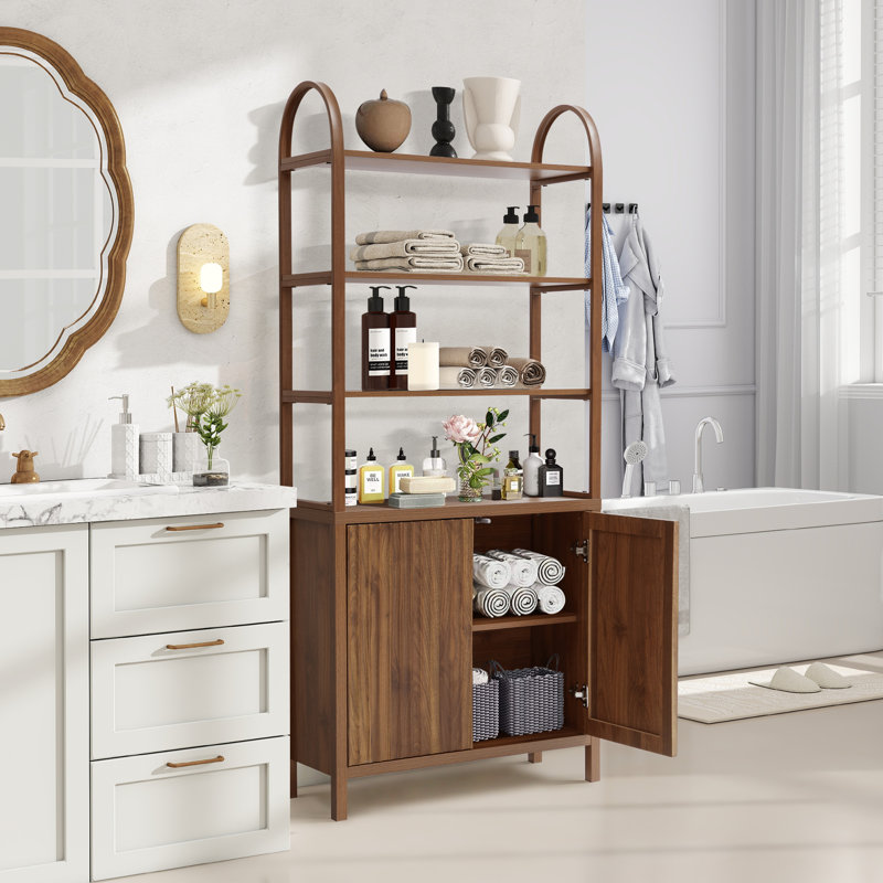 71'' Tall Etagere Arched Bookshelf with Storage Cabinet
