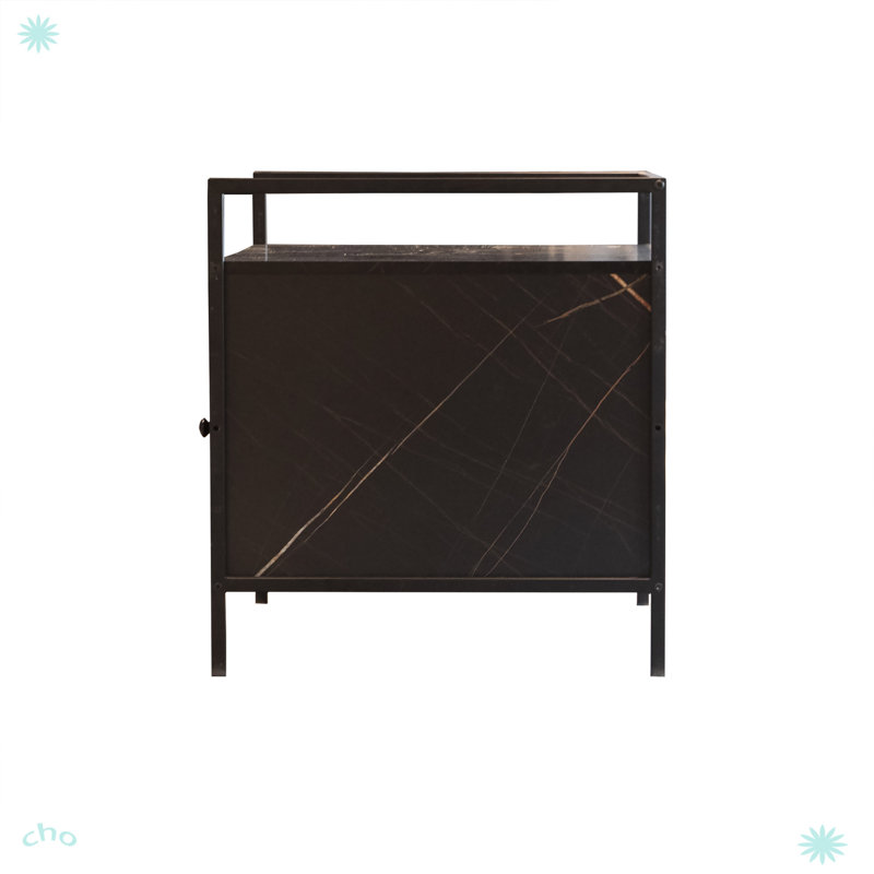 Modern Black Marble Cat Litter Box Enclosure with Shelves