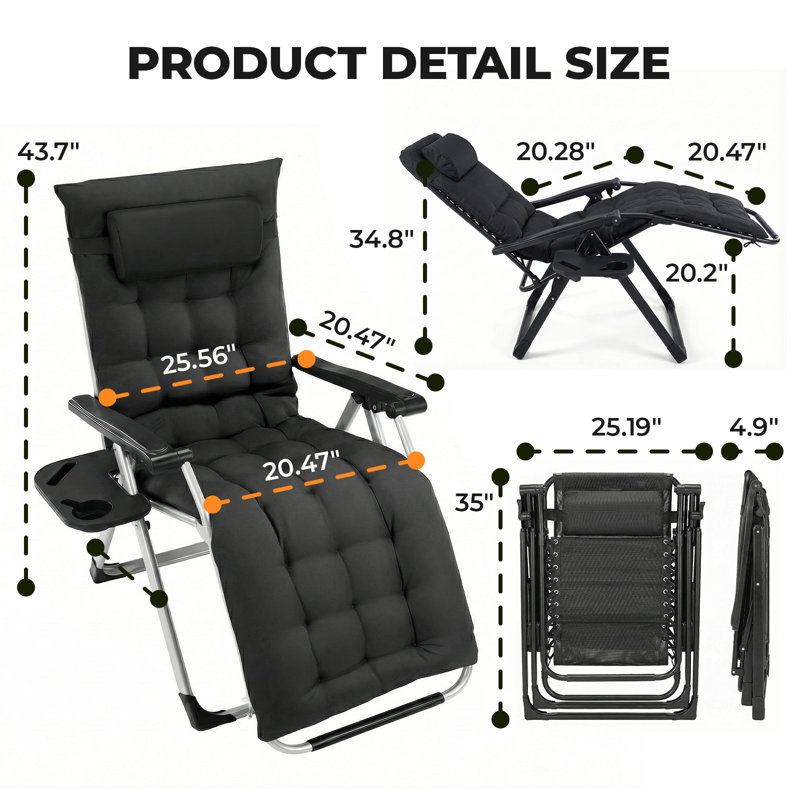  Zero Gravity Chair Recliner 440lbs Capacity, Patio Lounge Chair with Headrest Pillow & Cup Holder, Foldable Outdoor Camping Chair for Pool, Beach, Garden, Deck