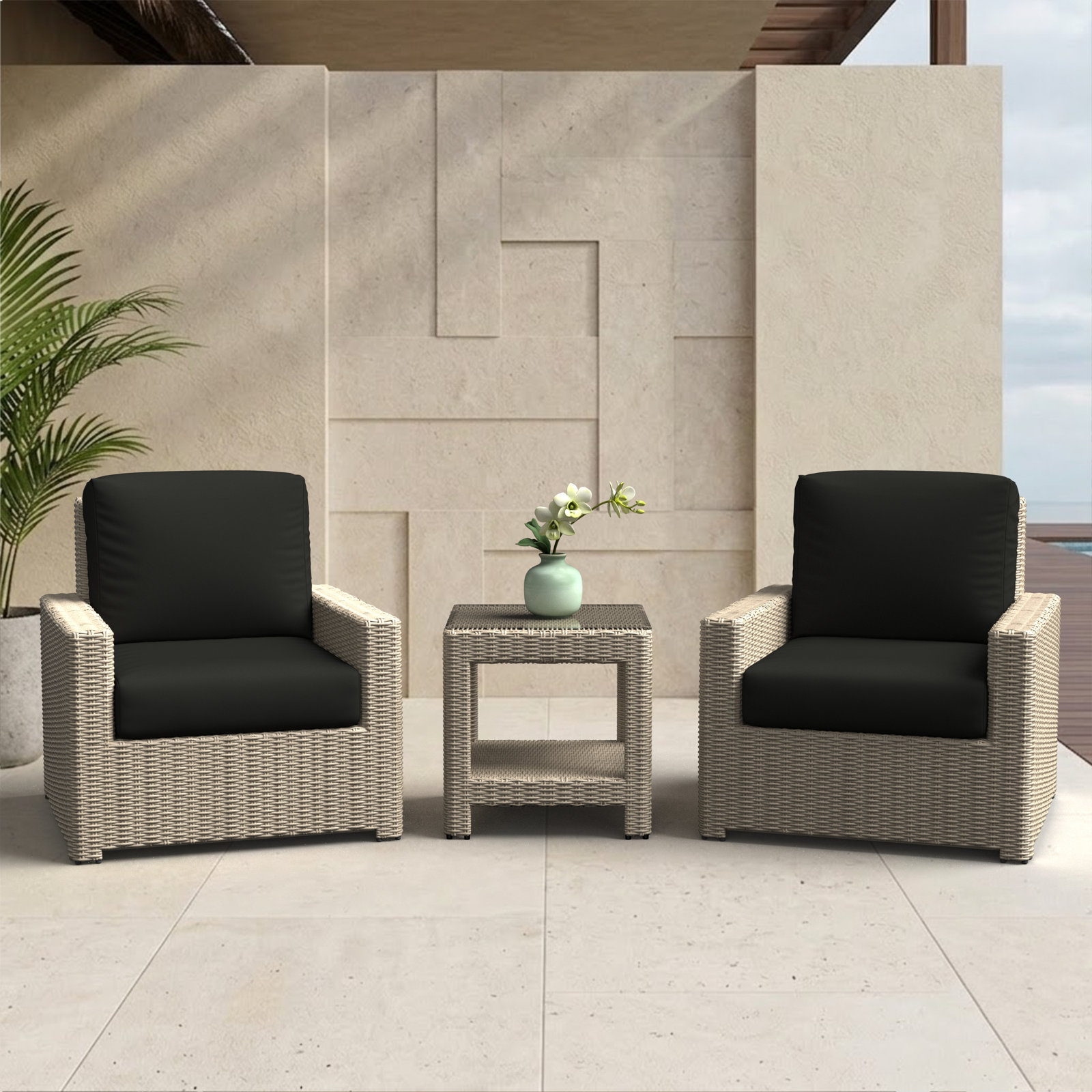 Henri 2-Person Sunbrella® Patio Seating Group, Sunbrella® Canvas Black