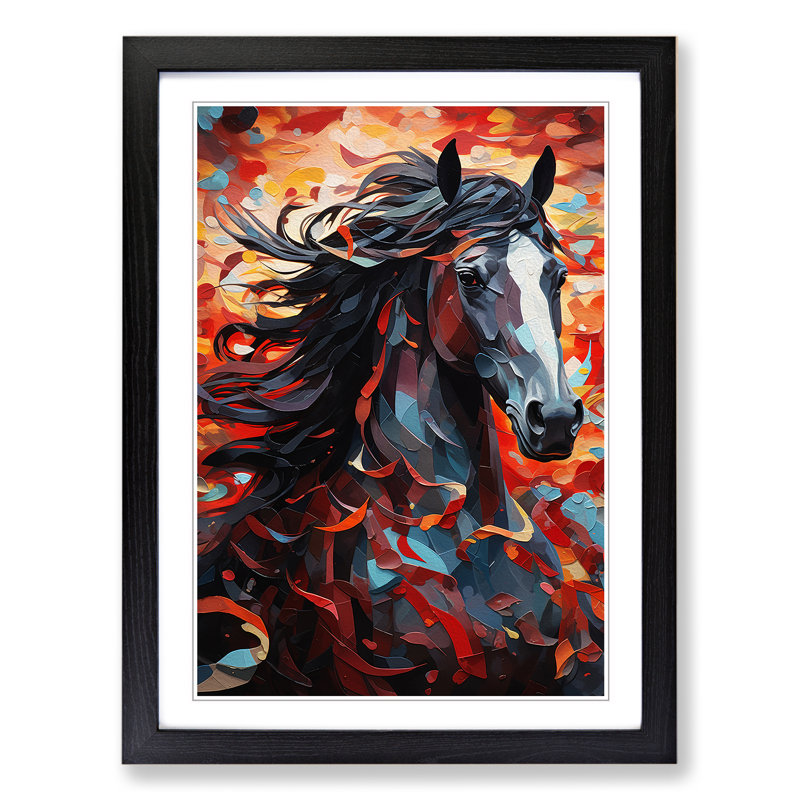Shire Horse Orphism - Single Picture Frame Print on Wood, 64cm H x 46cm W, Black Framed