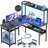Chilmark L Shaped Desk with Hutch, LED Lights, Reversible Corner Desk with Power Outlet-540284342