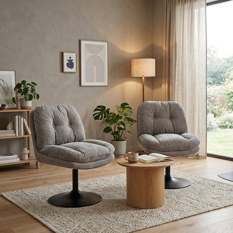 48cm H Tufted Boucle Upholstered Low Back Parsons Chair, Black, Grey