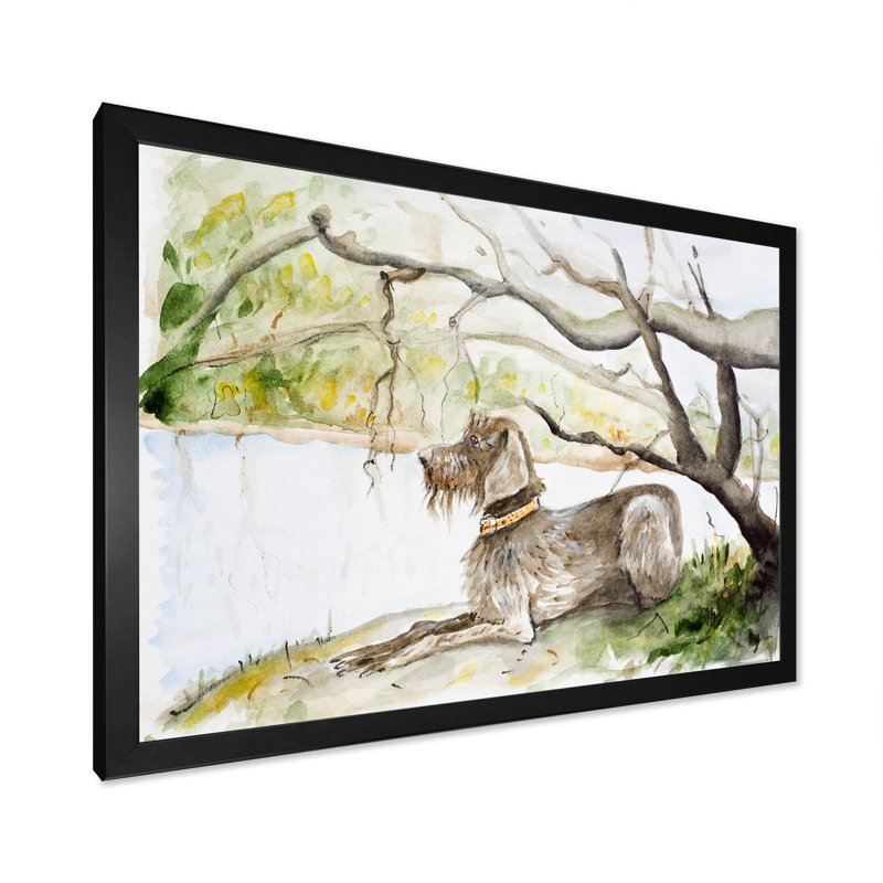 German Wirehaired Pointer - Peinture sur toile, Toile avec cadre de coin noir fermé, H 12 po x l 20 po