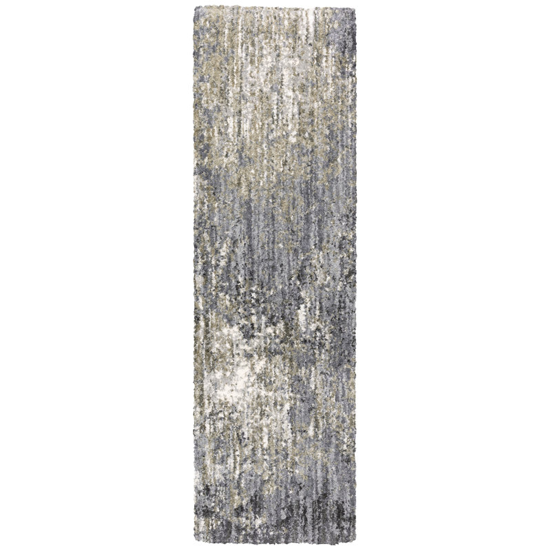 Tapis abstrait ivoire / gris Sven, Tapis de couloir 2 pi 3 po x 7 pi 6 po