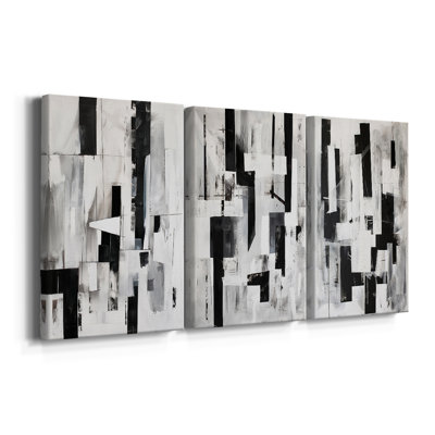 Abstrait, série 14 - Ensemble de 3 toiles tendues avec châssis - Prêt à être accroché