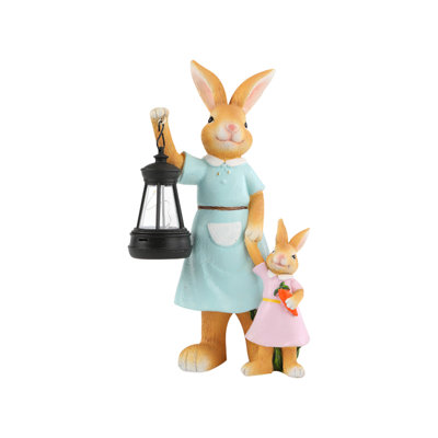 Easter Welcome Sign Rabbits Ornament With Solar Powered Light Suitable For Garden Patio And Lawns Made Of Resin