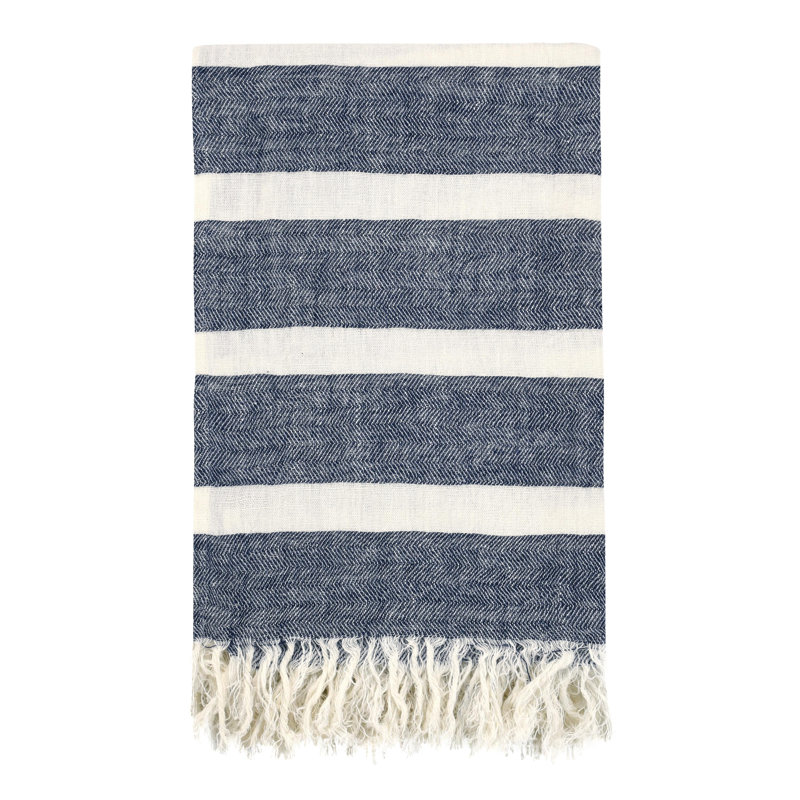 Crawford Hand Woven Throw Blanket, Blue Linen Striped