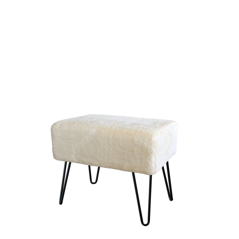 48.3cm Wide Rectangle Solid Colour Standard Ottoman, Egret Faux Fur