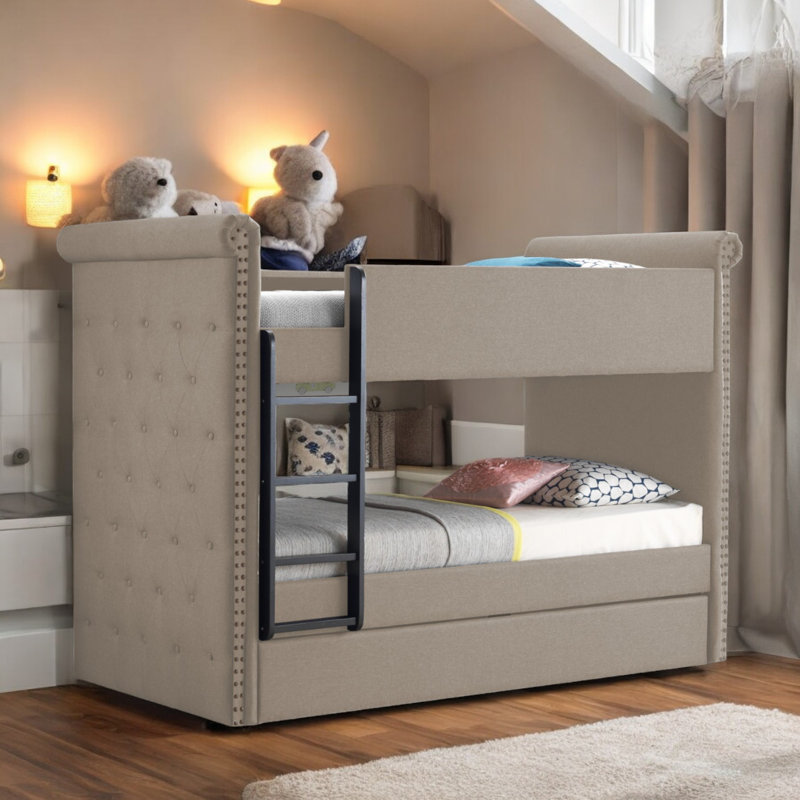 Feaster Twin Standard Bunk Bed with Trundle by Harriet Bee, Beige