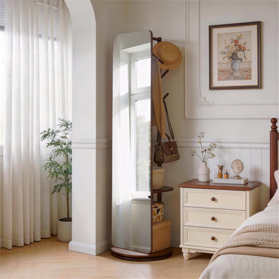 70"X19"Full Length Mirror With Stand,Coat Rack With Mirror,Solid Wood Floor Mirror,Swivel Mirrorfor Bedroom, Living Room, Cloakroom