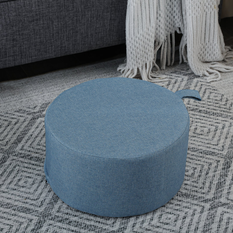 15" Compact Round Ottoman Footrest, Light Blue