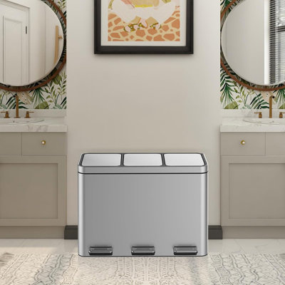 Poubelle et bac de recyclage multi-compartiments en acier inoxydable - 12 gallons