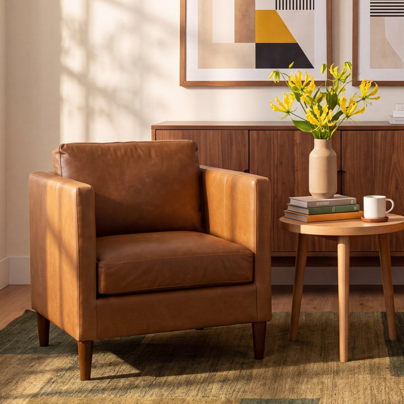 Clifford Genuine Leather Custom Armchair, Bistro Saddle Genuine Leather