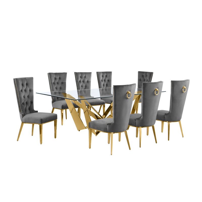 Ensemble de salle à manger rectangulaire L 94 po x l 46 po, 9, Gris foncé / argenté, Argent