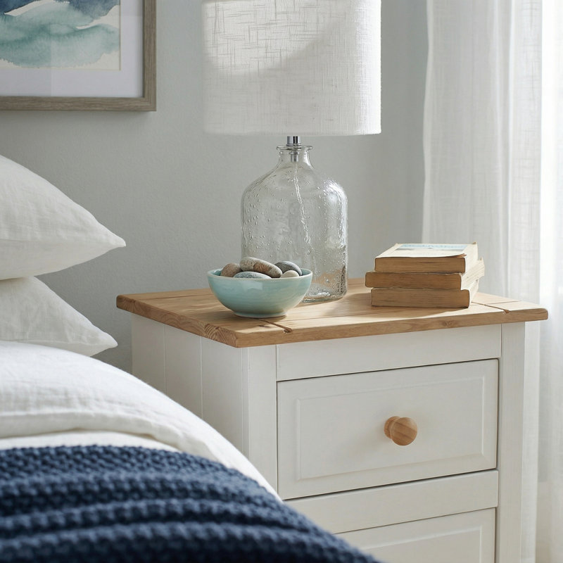 Robledo 2 Drawer Compact Bedside Table, Painted White and Antique Wax Top