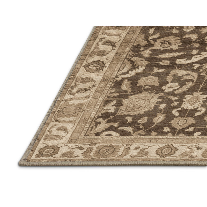 Tapis beige surteint lavable à la machine, Rond 8 pi