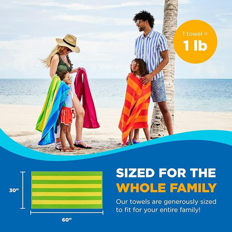 Soft Oversized Beach Towels In Bulk | 29" X 58" Velour Striped Towel | Absorbent, Quick-Drying | 100% Cotton Thick Towels (4 Pack)