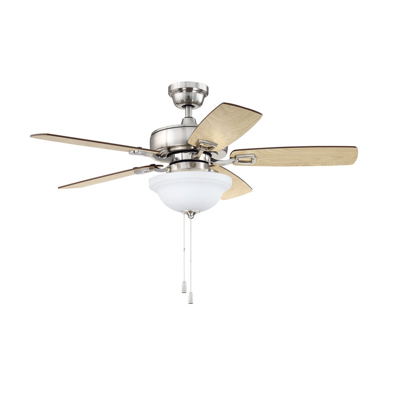 Ventilateur de plafond standard à 5 pales de 42 po avec chaînette et ensemble d'éclairage inclus Melorse, Nickel poli brossé
